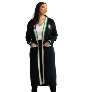 Cárdigan Largo Negro para Mujer, Estilo Griego con Letras, Suéter de Punto, Frente Abierto, Elegante y Casual - Product Image 4