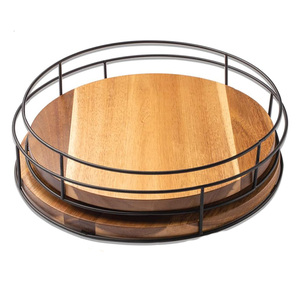 Set of 2 Handcrafted <b>Wooden</b> Rotating Tray for Kitchen Lazy Susan <b>Turntable</b> Tabletop Organizer Countertop Display Storage Holder - Product Image 1