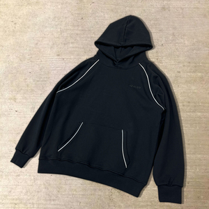 Ensemble de survêtement léger en polyester noir à capuche pour homme, manches longues, coupe classique, couleur unie, poches latérales, fermeture éclair, décontracté - Product Image 2