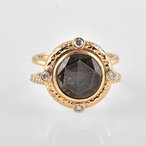 18k naturale fetta di diamante in oro massiccio anello oro giallo con diamanti pietra preziosa diamante anello di nozze anello