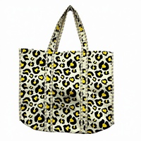 Sac fourre-tout en coton bohème à imprimé léopard jaune, doux, durable, imperméable, léger, pliable, avec fermeture éclair, grande capacité, réutilisable, écologique