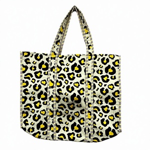 Yellow Leopard Print Cotton Tote Bag Large Capacity Reusable Shopping Bag Eco Friendly Women Shoulder Handbag Wholesale - Product Image 2