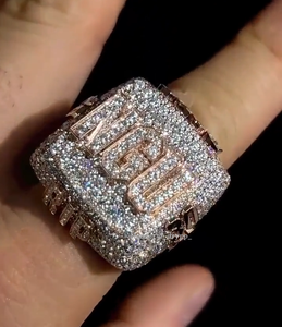 Hip Hop Iced Out Custom <b>Initial</b> <b>Ring</b> In 925 Sterling Silver Rhodium Plated Round Cut Moissanite Diamond Men's Gift Fine <b>Ring</b> - Product Image 1