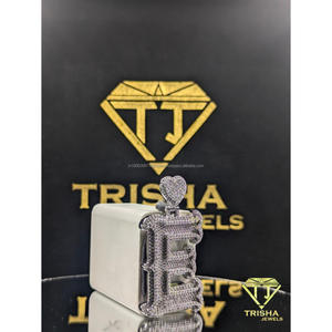 Custom <b>Initial</b> "E" Heart <b>Pendant</b> VVS Moissanite Diamonds Iced Out 925 Sterling <b>Silver</b> Hip Hop Jewelry By Trisha Jewels - Product Image 3