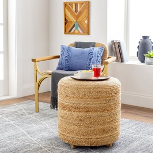 Handcrafted Wooden Jute Stool with Folk Art Design - Wholesale from India - Product Image 4