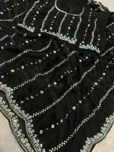 Indian Traditional Ethnic Partywear <b>Saree</b> in Sequins Embroidery Work for Wedding Occasion and Festive Function for Women Outfit - Product Image 3