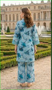 Conjunto coordinado de algodón azul polvo con estampado floral Schiffli - Product Image 2