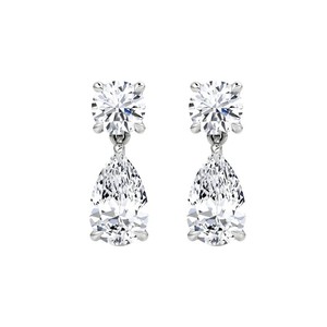 Pendientes de Plata de Ley 925 con Baño de Platino, Diseño Vintage con Moissanita en Forma de Pera de 7x9mm y Perla de Agua Dulce, Regalo de Boda - Product Image 2