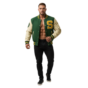 Blouson universitaire unisexe vert avec capuche et patchs chenille 'S' et feuilles sur le devant – Personnalisable pour l'école et les tenues décontractées - Product Image 3