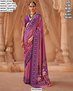 PRIYATAMA Green Soft Silk <b>Saree</b> With Weaving Work Blouse Traditional Indian Wedding Wear Floor Length Regular Fit <b>Women</b> Sari - Product Image 2