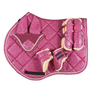 Ensemble complet de tapis de selle pour cheval de qualité supérieure en couleur rose pailletée, confortable et personnalisable, produits d'équitation - Product Image 2