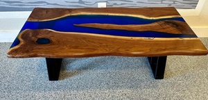 Live Edge <b>Epoxy</b> Blue River Dining <b>Table</b> Eco-Friendly Earth Day Custom Handmade Wood Furniture Wholesale - Product Image 2