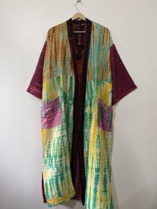 ชุดกิโมโนผ้าไหมย้อมสีแบบทำมือ แต่งผ้าแบบแพทช์เวิร์ค สไตล์วินเทจ ชุดคลุมยาว - Product Image 6