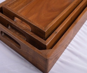 Plateau de service traditionnel en bois naturel, plateau en bois personnalisé pour la nourriture, la maison, la décoration de mariage, micro-ondes - Product Image 5