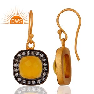 Hot Selling Sterling Silver Natural Cz And Yellow <b>Moonstone</b> Gemstone Dangle Earring Custom Jewelry Manufacturer - Product Image 3