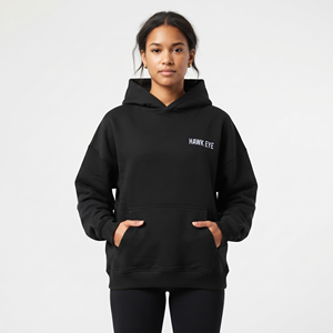 Sweat-shirt à capuche noir surdimensionné pour femme en molleton de coton avec poches kangourou, épaules tombantes, respirant, pour un usage décontracté - Product Image 6