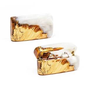 Boîte à bagues en bois et résine faite à la main, double compartiment unique, pour fiançailles, mariage, vente en gros - Product Image 3