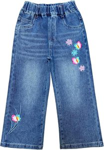 Girls Mid <b>Waist</b> Straight Leg Denim <b>Jeans</b> Full Length Casual Washed Cotton Pants Autumn Style - Product Image 3