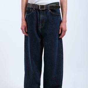 Jean en denim délavé foncé pour homme 2026, taille haute, coupe droite ample, pantalon décontracté en coton, style automne, fabricant en gros pour marque privée - Product Image 6