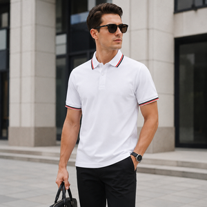 Customize Men White Contrast Stripe Polo <b>Shirt</b> Soft Breathable Short Sleeve Casual Summer <b>Collar</b> <b>T</b> <b>Shirt</b> for Sports Daily Wear - Product Image 6