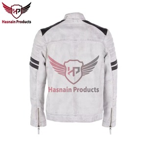 Chaqueta de Cuero Genuino Blanca para Hombre con Parches Negros en Contraste, Estilo Biker, Motociclista, Cafe Racer, de Piel de Vacuno, con Hombros Acolchados, Personalizada, para Invierno - Product Image 4