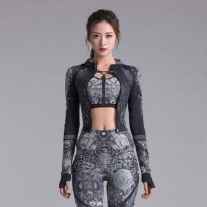 Sublimation 3 Piece <b>Yoga</b> Set with Bra Leggings <b>Jackets</b> Compression Sublimation Legging Racer Back 100% Polyester Printed 3 Piece - Product Image 6