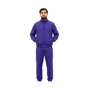 Men's Purple Polyester Tracksuit Full <b>Zip</b> Stand Collar Casual Solid Color Autumn Wear <b>with</b> Side <b>Pockets</b> Regular Fit - Product Image 1