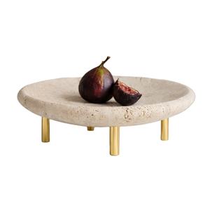 Nouvelle conception de plateau décoratif en pierre de travertin de luxe avec pieds en métal doré pour la décoration de table centrale, style moderne, décoration d'intérieur - Product Image 1