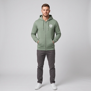 Sudadera con Capucha y Cremallera Dumela Unisex Verde, 100% Algodón, Color Sólido, Casual, Transpirable, Ecológica, Corte Holgado, Invierno - Product Image 3