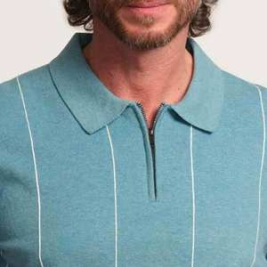 Camiseta Polo Personalizada para Hombre, Negra y Azul, Manga Corta, Diseño a Rayas, Poliéster y Algodón, Ropa Deportiva Casual para Golf - Product Image 5