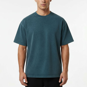 Camiseta de algodón lavado para hombre, lavado ácido, manga corta, cuello redondo, diseño personalizado, informal, ligera. - Product Image 4