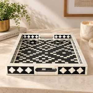 Bandeja Rectangular para Servir Hecha a Mano con Incrustaciones de Hueso |   Bandeja Decorativa - Product Image 4
