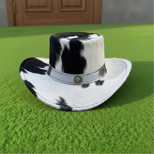 Chapeau Haut de Forme en Cuir de Vachette Fait Main, Style Steampunk, pour Cosplay de Cowboy, en Cuir Véritable à Poils, Tenue Western - Product Image 2