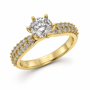 Anillo de Compromiso Clásico Solitario con Diamante Cultivado en Laboratorio, Corte Clásico, Hilera de Diamantes Pavé Laterales, Engaste de Puntas, Oro, Certificado IGI, Aniversario, OEM - Product Image 1