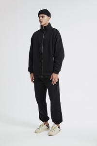 Men's Stand Collar Fleece <b>Zip</b>-<b>Up</b> <b>Jacket</b> Solid Color Regular Sleeve Autumn Wear - Product Image 4