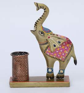 Traditional India Metal Baby Elephant Pen Stand <b>for</b> Home Office Study Use to Hold Pens <b>Pencils</b> Notes Cards and <b>Desk</b> Accessories - Product Image 4