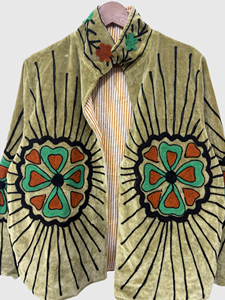 Veste en velours à col mandarin brodée à la main avec motifs floraux, manches chauve-souris, grande taille, style Prairie Chic, pour l'automne - Product Image 6