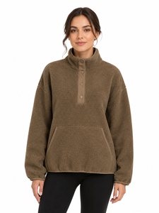 Livster Premium <b>Women's</b> <b>Teddy</b> <b>Fleece</b> Pullover Sweatshirt Sherpa Lining Half Snap High Neck Lined Design 100% Polyester Cozy - Product Image 1