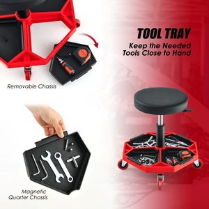 Sgabello da Meccanico Regolabile con Ruote e Vassoio Portautensili per Officina e Riparazione Auto - Product Image 3