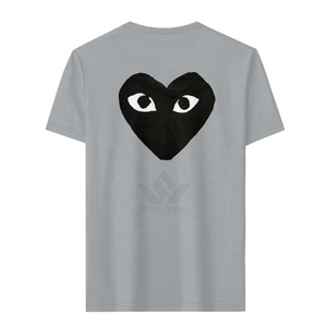 T-shirt gris pour homme avec motif cœur noir et yeux, manches courtes, col rond, imprimé, coupe décontractée, 100 % coton jersey, infroissable, devant imprimé - Product Image 2