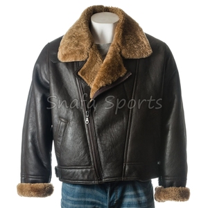 Genuine <b>Leather</b> Solid Color <b>Men</b> <b>Jacket</b> with Turn Down Collar Real <b>Leather</b> Solid Color <b>Men</b> <b>Jacket</b> for Winter Season Wear - Product Image 2