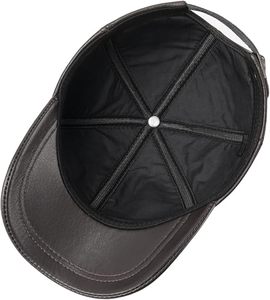 Autumn <b>Winter</b> Warm Brown Leather Baseball <b>Cap</b> Windproof Soft Leather Dad Hat <b>Men</b> Outdoor Thermal Leather <b>Cap</b> Wholesale - Product Image 4
