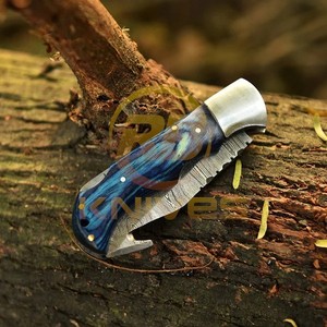 Cuchillo de Caza Plegable Premium OEM RB de Acero de Damasco con Mango de Palisandro, Empuñadura de Latón y Hoja de 7 Pulgadas para Camping - Product Image 5