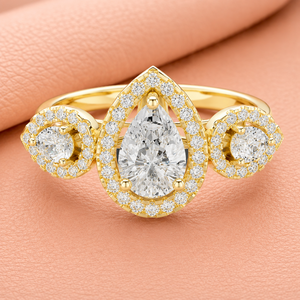 Anillo de Diamantes con Corte de Pera y Halo para Mujer en Oro Amarillo, Blanco y Rosa, Joyería de Diseño para Novia, Aniversario o Regalo - Product Image 2