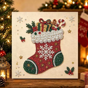 Kit de Peinture Diamant Perle Noël Chapeau de Père Noël – Art Perlé Coloré sur Toile Décorative – Ensemble Créatif pour Cadeau de Fêtes - Product Image 1