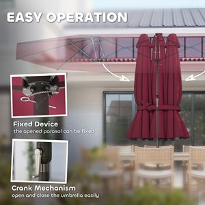 Ombrellone Bifacciale con Luci Solari LED, Raggio 2,5m, Rosso Vino, per Esterni in Cotone e Poliestere - Product Image 6