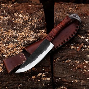 Cuchillo de Camping Vikingo Premium Hecho a Mano, Acero al Carbono, Mango de Acero al Carbono, Hoja Recta con Punta Caída, Espiga Completa - Product Image 6