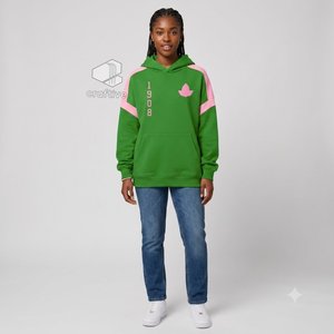 Alfa |   Kapa |   Sudadera con Capucha Oversize de Bloques de Color para Mujer Alpha Sorority, Estilo Casual con Bolsillo Canguro - Product Image 4