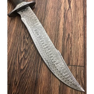 Custom DIY Handmade Camping Bowie <b>Knife</b> Clip Point Blade Damascus Steel 3mm Straight Edge Wood+<b>Bone</b> <b>Handle</b> Leather Sheath 15inch - Product Image 4