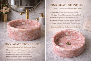 Luxury Pink Agate Stone Vessel Sink Natural Semi Precious Stone Bathroom <b>Basin</b> Handmade Pink Stone Countertop Sink Interior Deco - Product Image 6